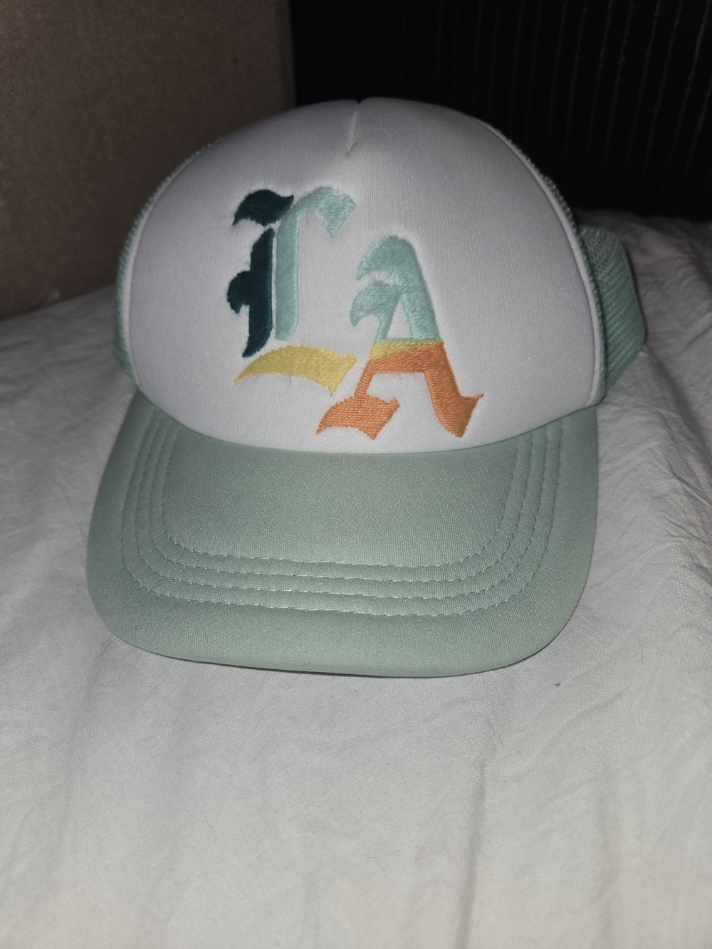 LA Mint Green Trucker Hat Embroidered Snapback Mesh